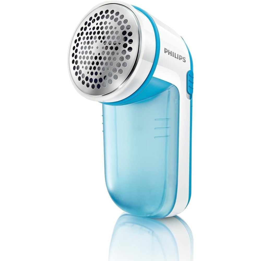 Philips GC026 Electric Lint Remover front view in blue and white
