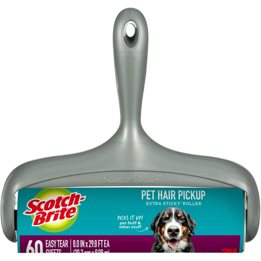Scotch-Brite Pet Hair Pickup Extra Sticky Large Lint Roller front view for pet fur removal.