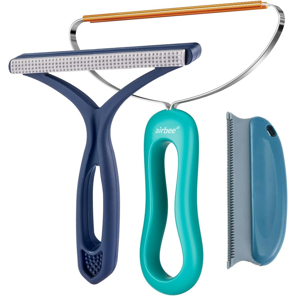 Airbee Pet Hair Remover Three Pack front view of copper and silicone tools.