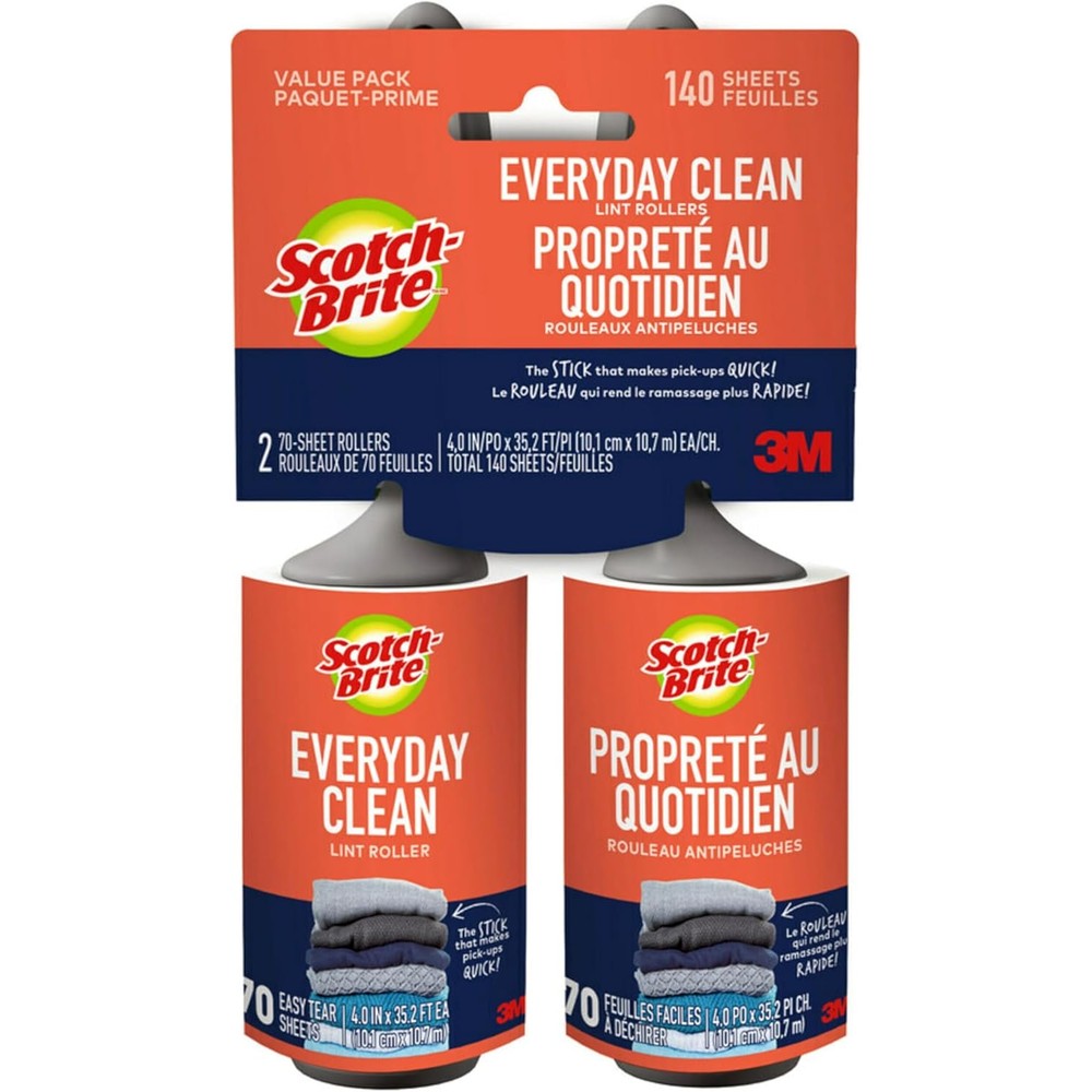 Scotch-Brite Everyday Clean Lint Roller twin pack front view for pet hair removal.