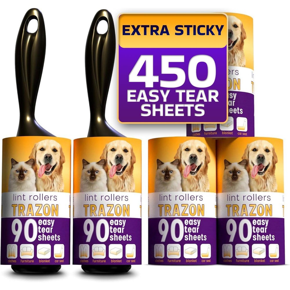 Trazon Lint Roller Value Pack front view 450 sheets pet hair remover.