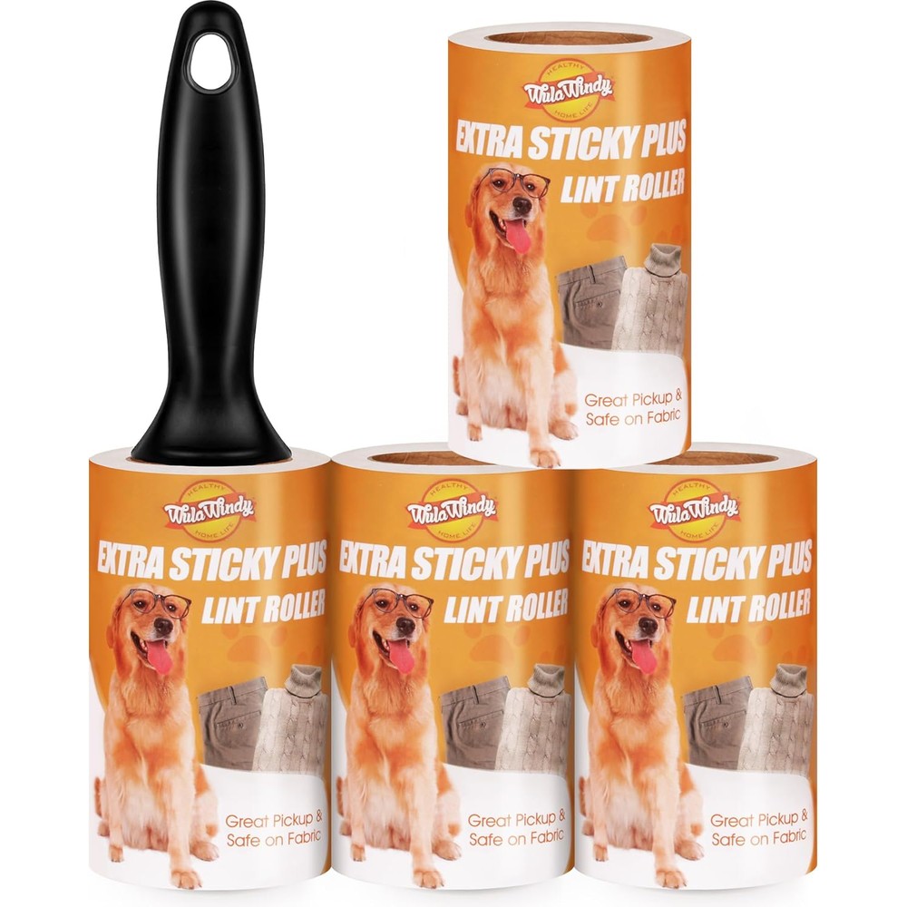 WulaWindy Lint Roller for Pet Hair 4 Pack front view for clothes cleaning.