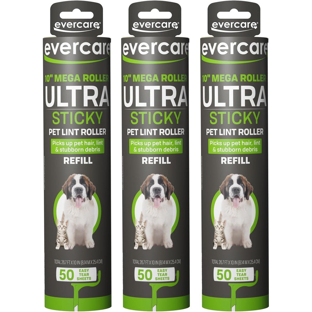 Evercare All Purpose Pet Mega 10 Inch Lint Roller Refills 3 pack front view