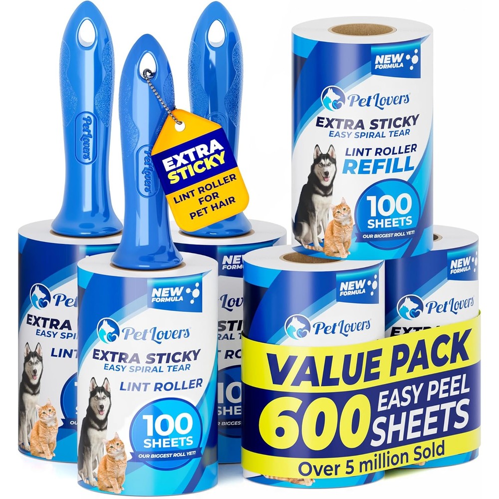 PetLovers Extra Sticky Lint Roller 6 pack front view pet hair remover