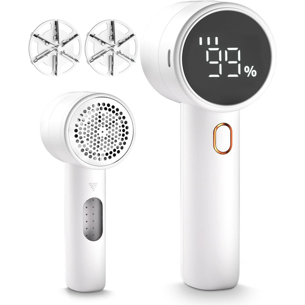Peiyuu Fabric Shaver front view showing digital LED display and white ergonomic handle.