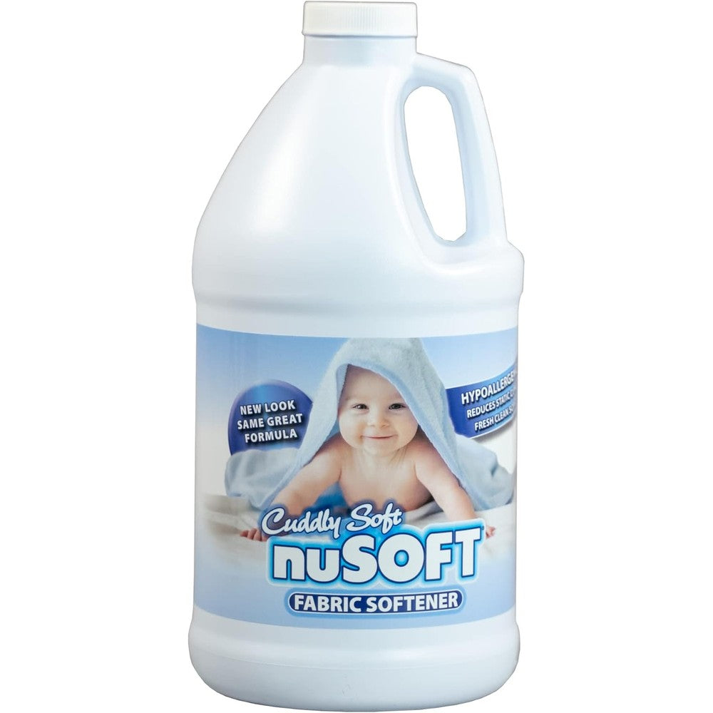 NuSoft Ultra Concentrated Hypoallergenic Fabric Softener front view for laundry care.