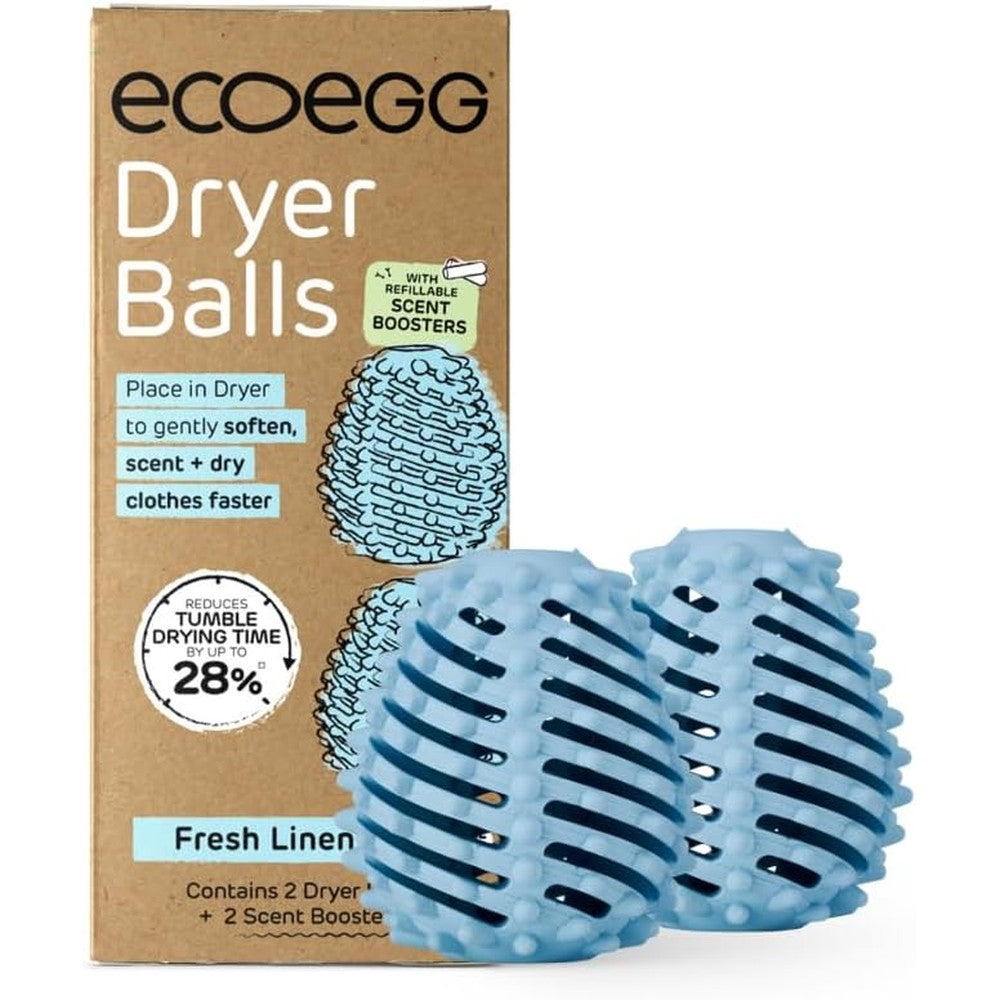 Ecoegg Fresh Linen Dryer Balls 2-pack front view for energy efficient laundry.