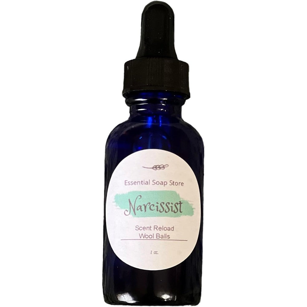 Essential Soap Narcissist Fragrance Reload Drops 1 Fluid Ounce bottle for wool dryer balls.