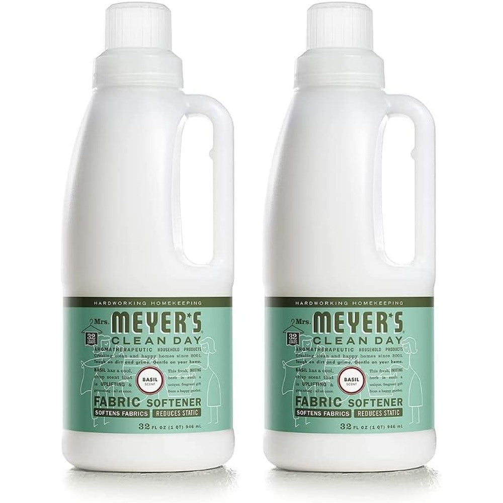 Mrs. Meyer's Clean Day Liquid Fabric Softener Basil Scent front view for eco-friendly laundry