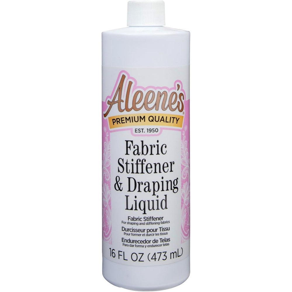 Aleene's Fabric Stiffener and Draping Liquid 16 ounce bottle front view for craft projects.