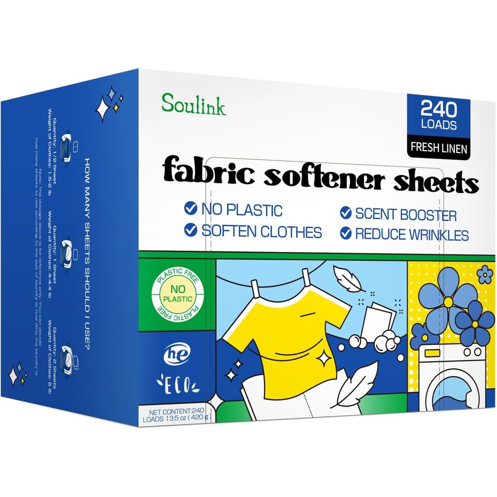 Soulink Fabric Softener Sheets front view eco-friendly laundry strips.