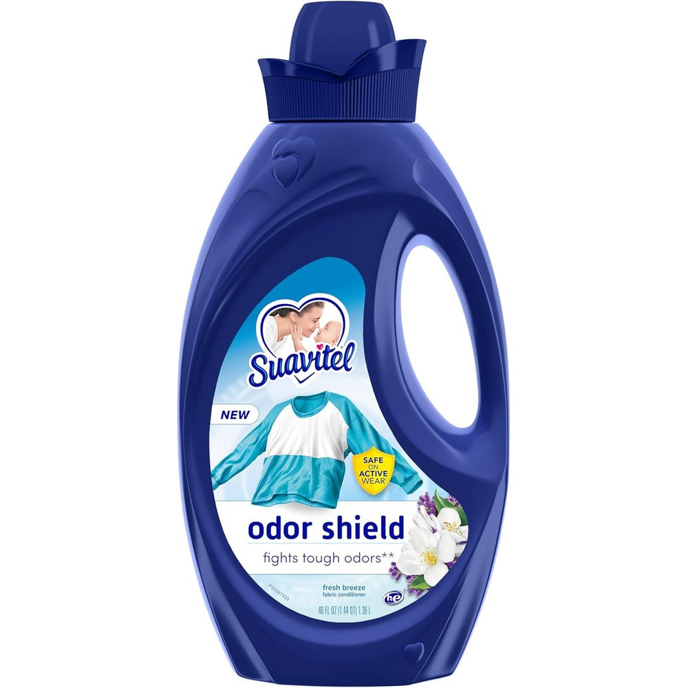 Suavitel Odor Shield Fabric Softener Fresh Breeze 46 ounce front view laundry odor eliminator