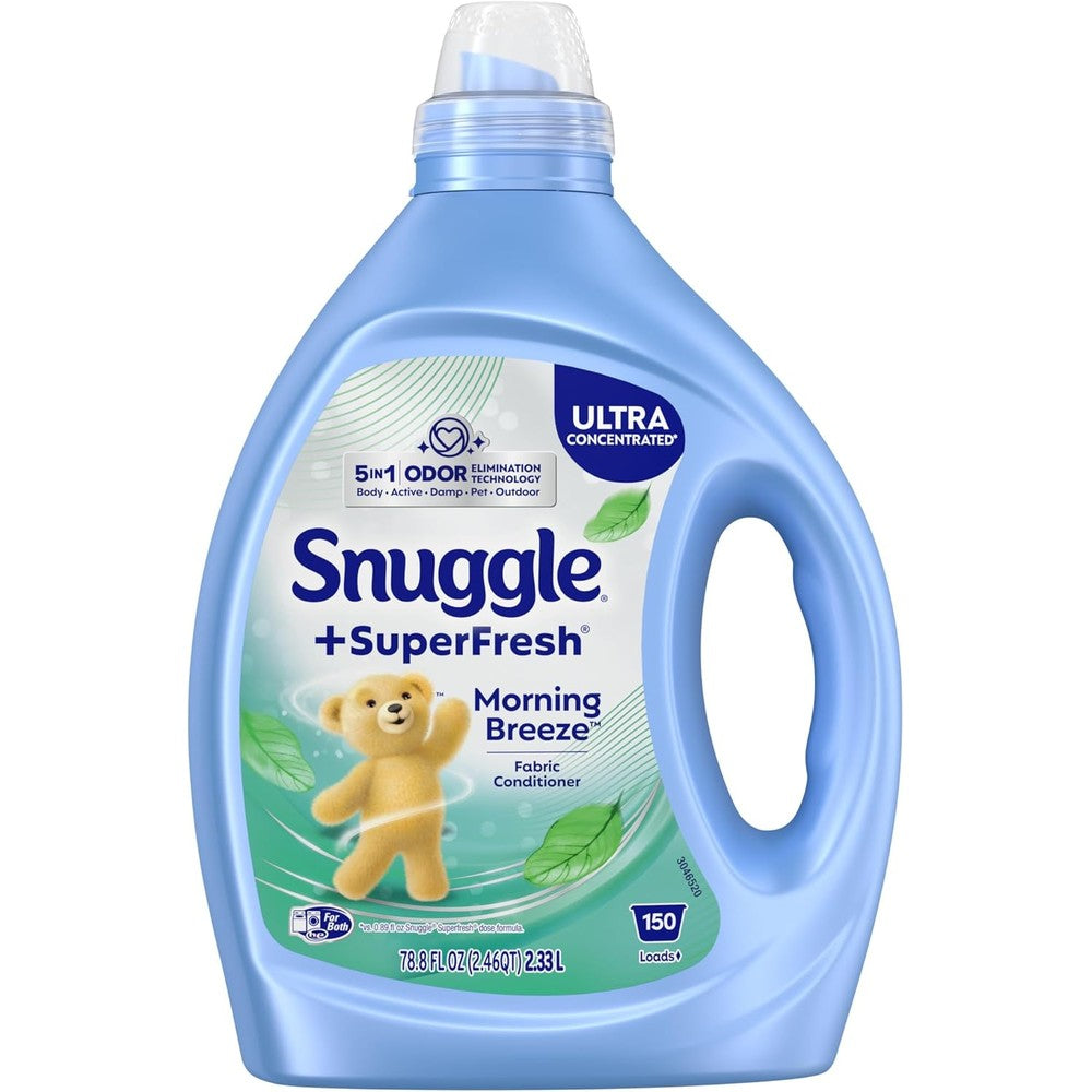Snuggle SuperFresh Liquid Fabric Softener Morning Breeze front view for odor elimination.