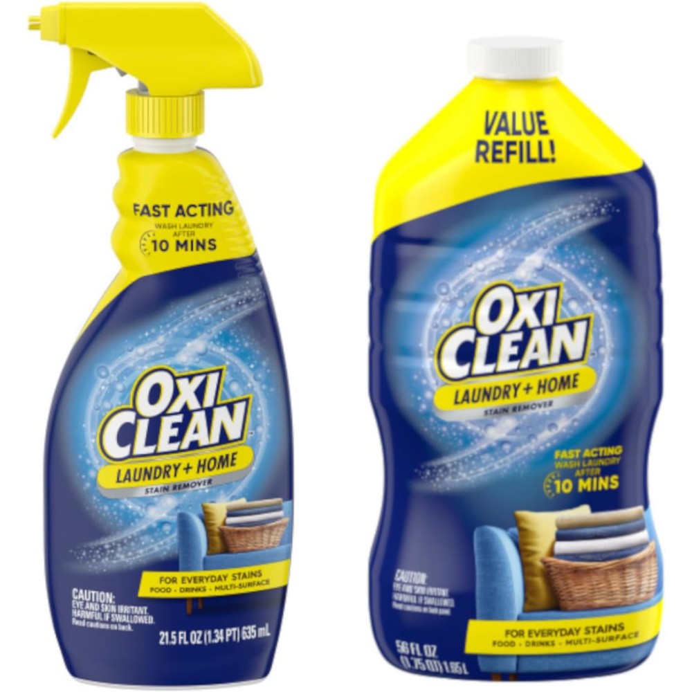 OxiClean Household Laundry Stain Remover Bundle Pack front view showing spray and refill bottles.