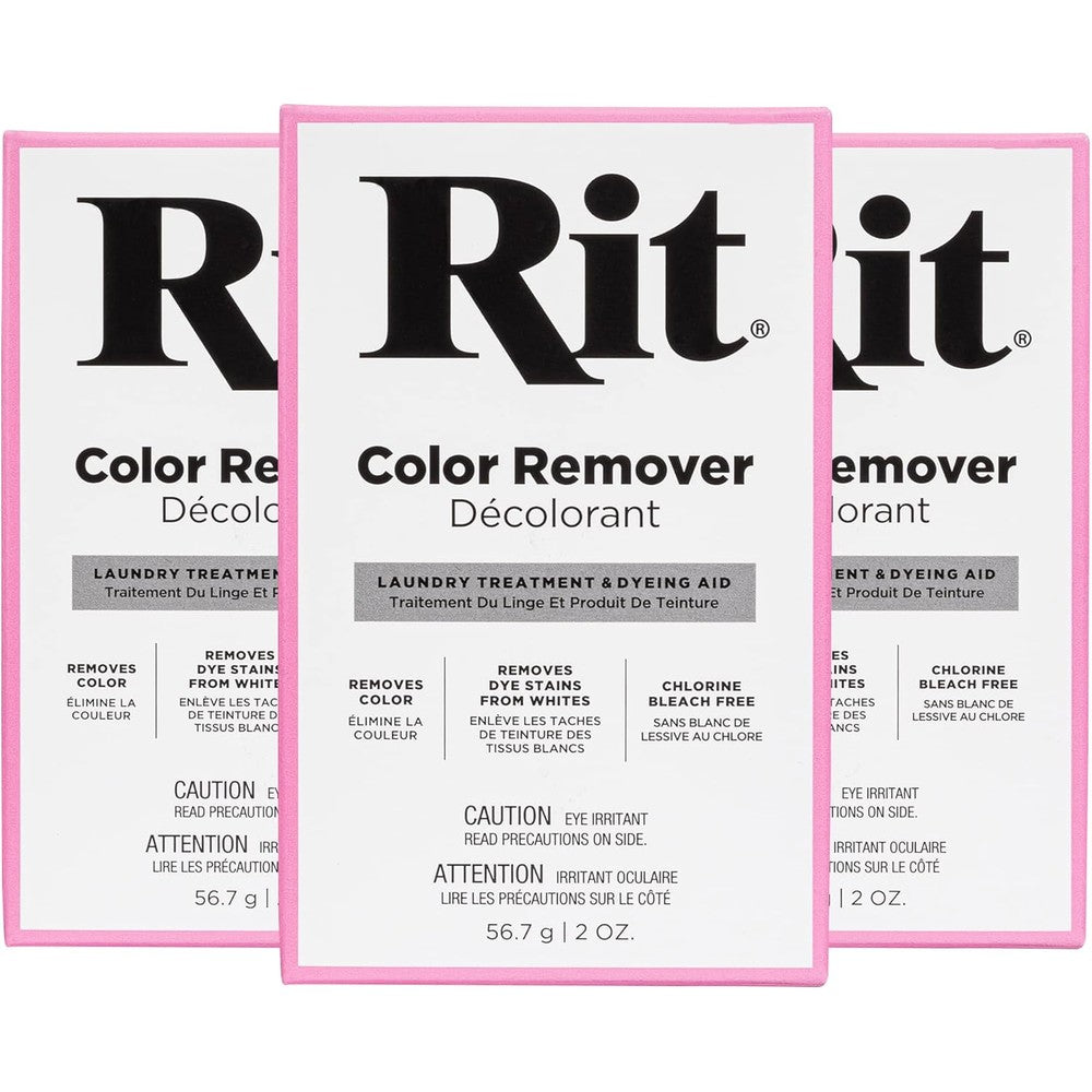 Rit Dye Laundry Treatment Color Remover Powder 3 pack front view for fabric stripping.