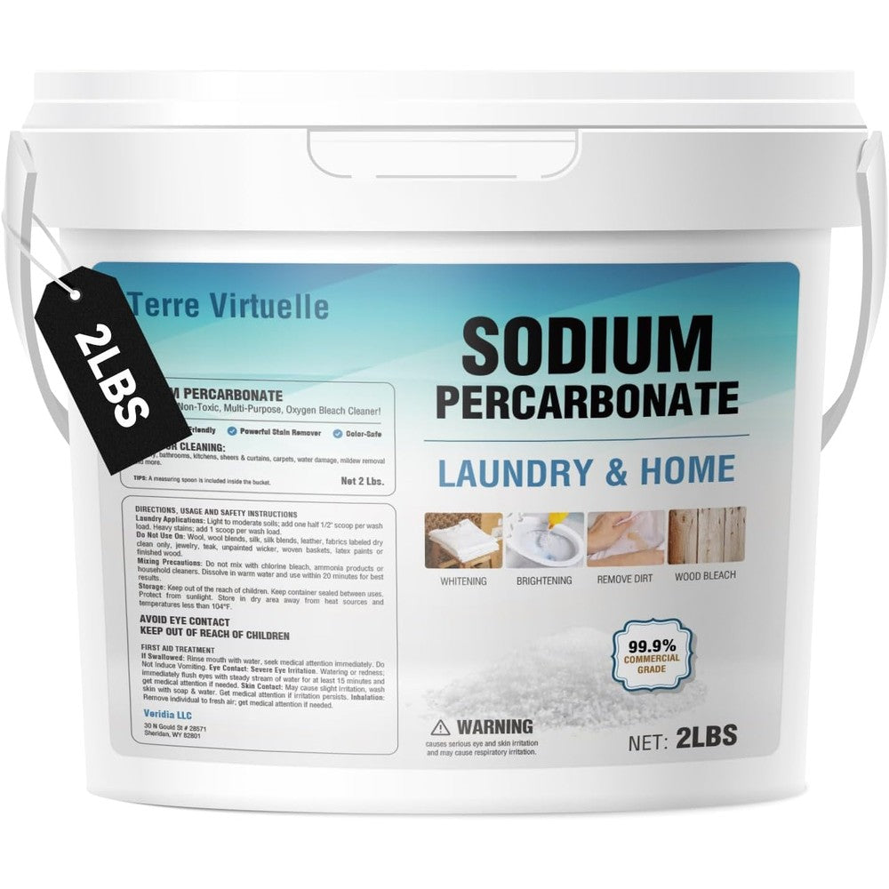 PuraMinz Sodium Percarbonate 2 Pound bucket front view showing oxygen bleach label.