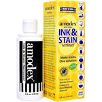 Amodex Ink and Stain Remover four ounce bottle front view for laundry care.