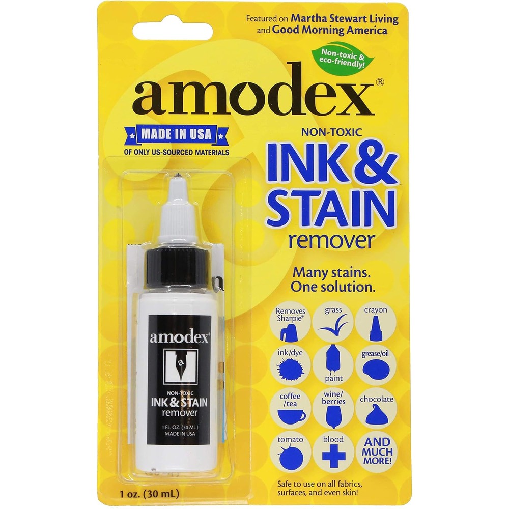 Amodex Ink and Stain Remover one fluid ounce bottle front view