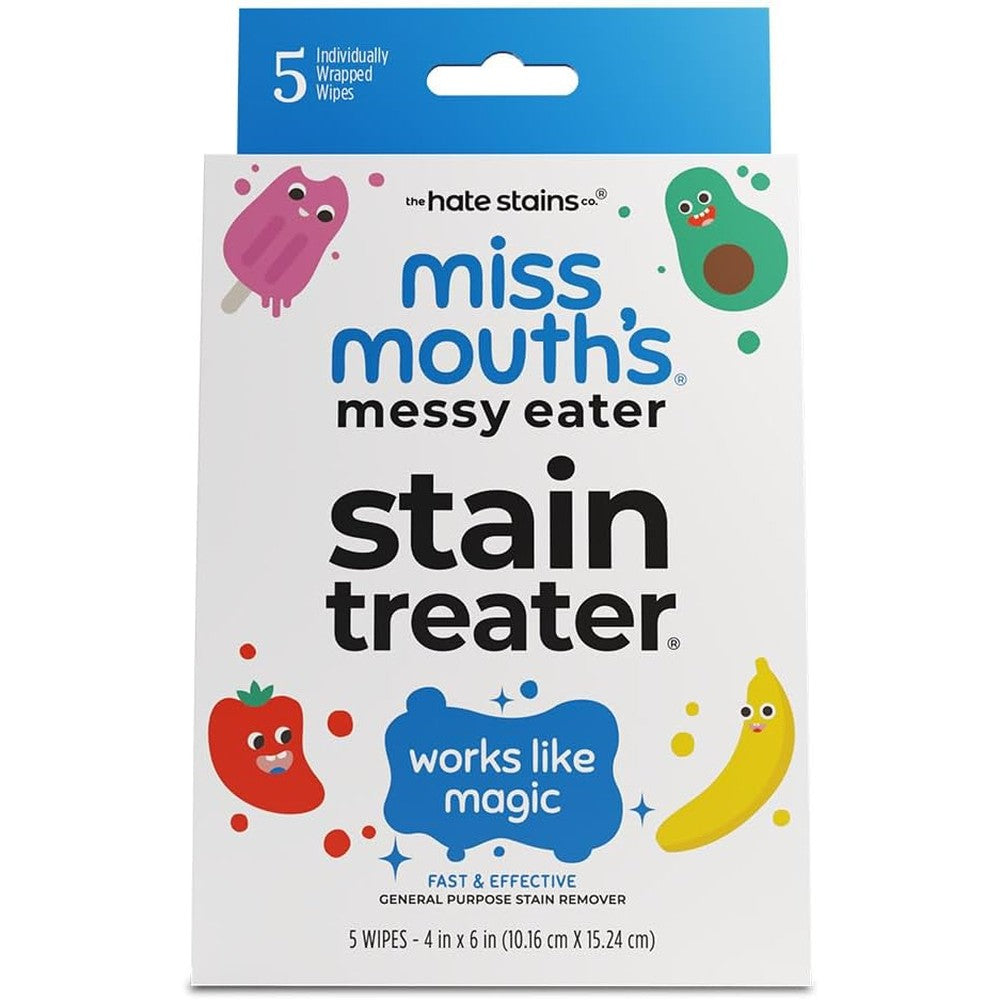 Miss Mouth's Messy Eater Stain Treater Wipes front view for baby laundry stains.