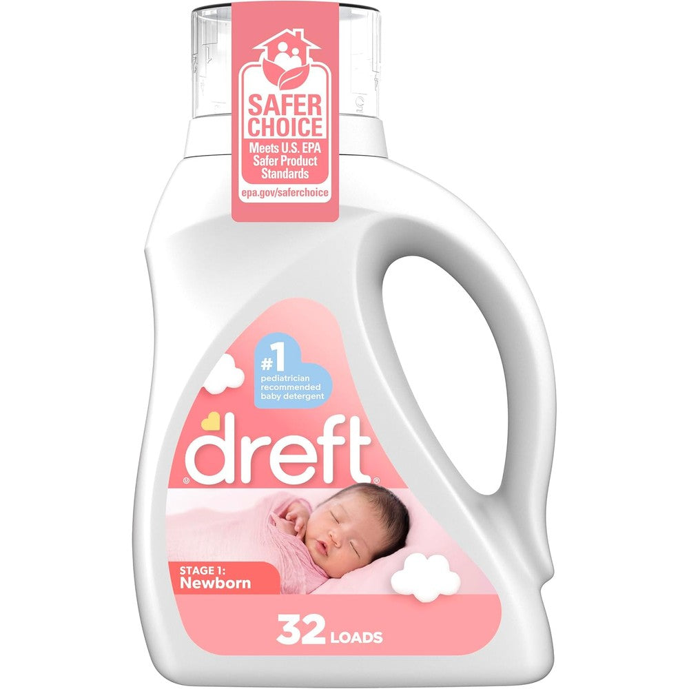 Dreft Stage 1 Newborn Baby Liquid Laundry Detergent front view for sensitive skin