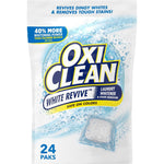 OxiClean White Revive Laundry Whitener 24 Count front view for stain removal.