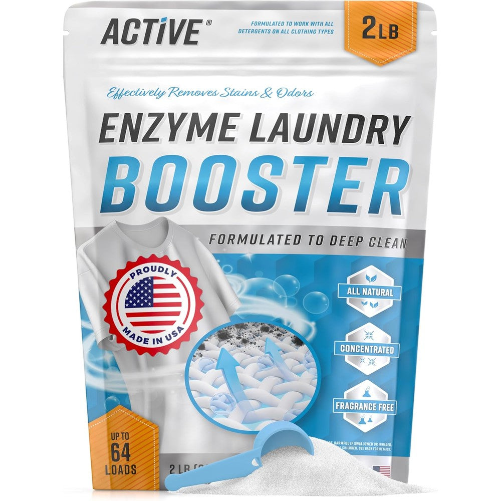 ACTIVE Enzyme Laundry Booster front view 2 pound bag for heavy duty stain removal.