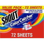 Shout Color Catcher 72 count box front view for dye trapping