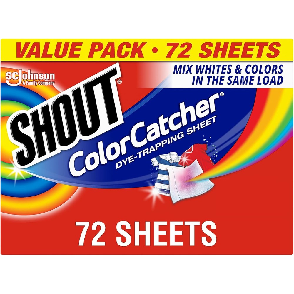 Shout Color Catcher 72 count box front view for dye trapping