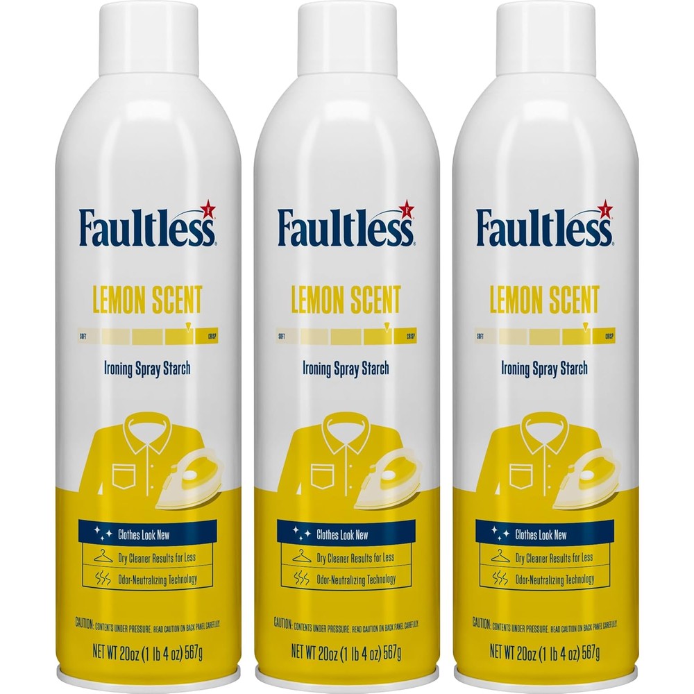 Faultless Lemon Laundry Starch three pack front view for crisp ironing.