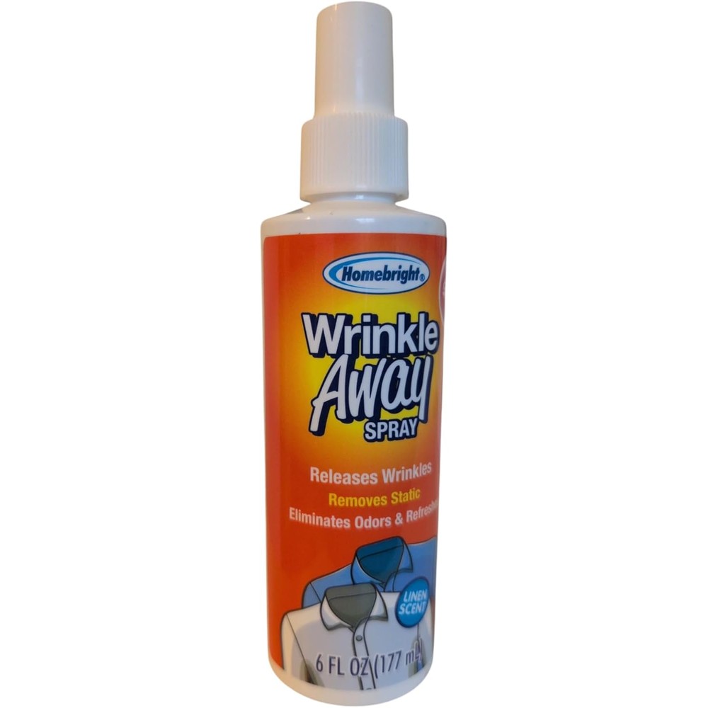 Homebright Wrinkle Away Spray Linen Scent 6 Fluid Ounce front view fabric wrinkle releaser