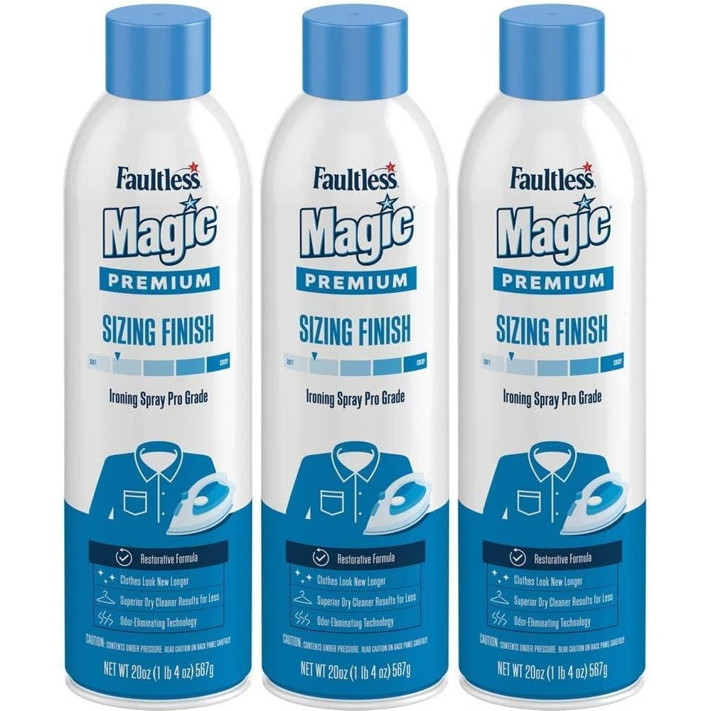 Magic Sizing Ironing Spray Light Body three pack front view authentic wrinkle remover fabric finish