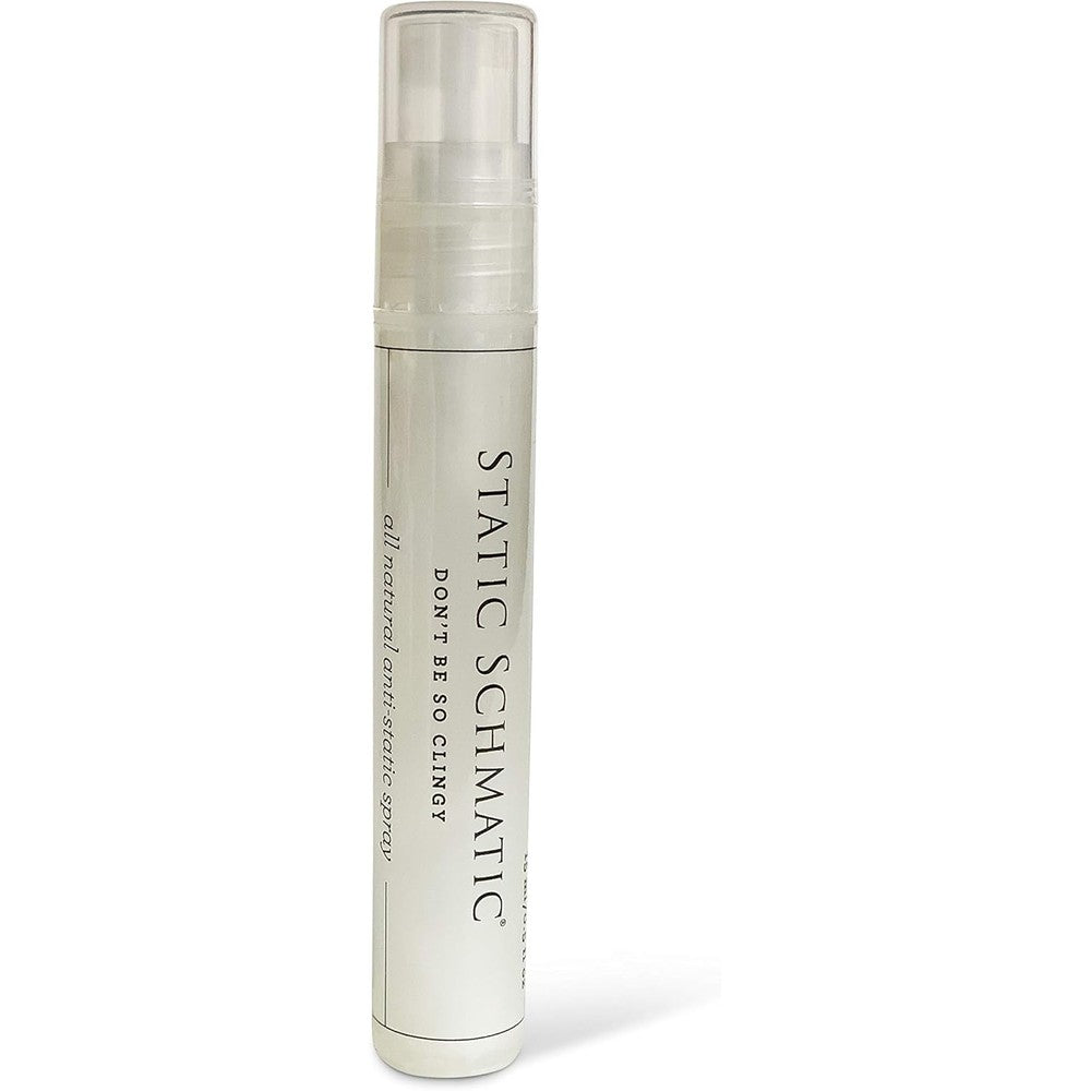 Static Schmatic natural anti static spray front view travel size clothing care product.