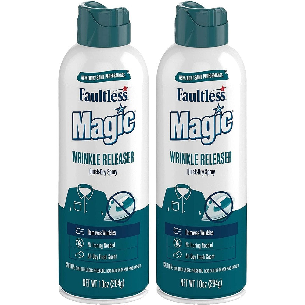 Magic Wrinkle Releaser two pack front view aerosol spray bottles for travel