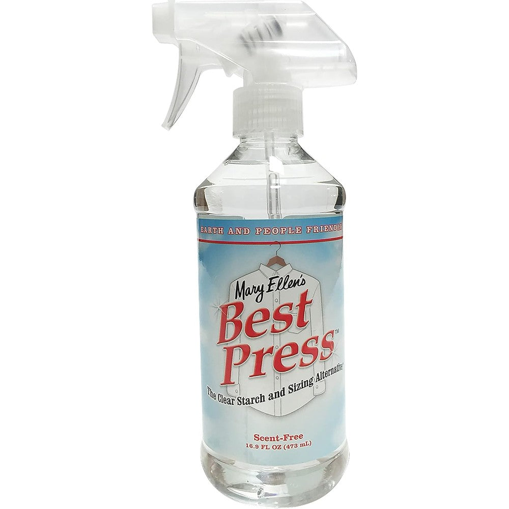 Mary Ellen Products Best Press Clear Starch Alternative 16.9 Fluid Ounce front view for professional ironing.