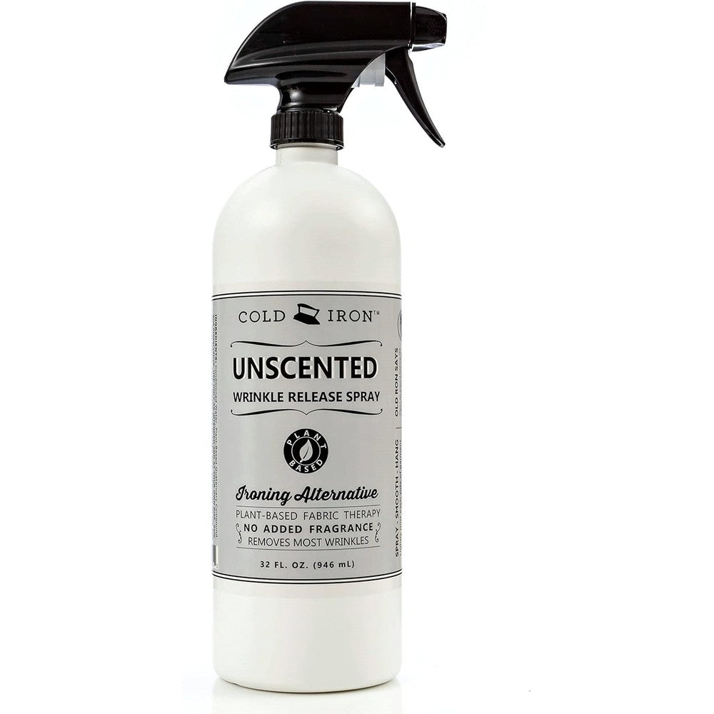 Cold Iron Wrinkle Release Spray 32 Fluid Ounce front view plant based fabric relaxer