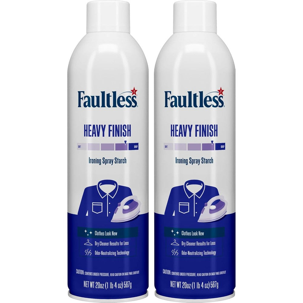 Faultless Heavy Finish Ironing Spray Starch front view two pack for crisp clothes.