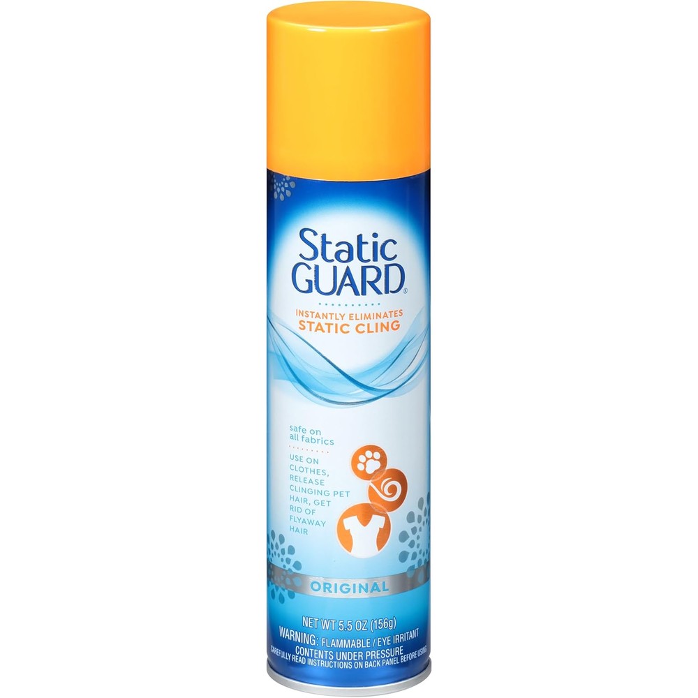 Static Guard Fabric Spray 5.5 Ounce front view of blue aerosol can