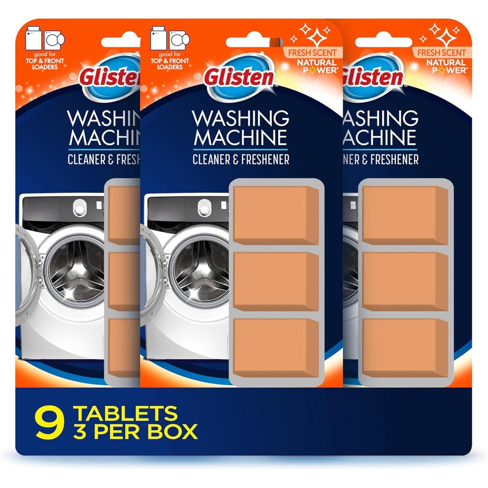 Glisten Washing Machine Cleaner and Freshener 9 Tablets front packaging view