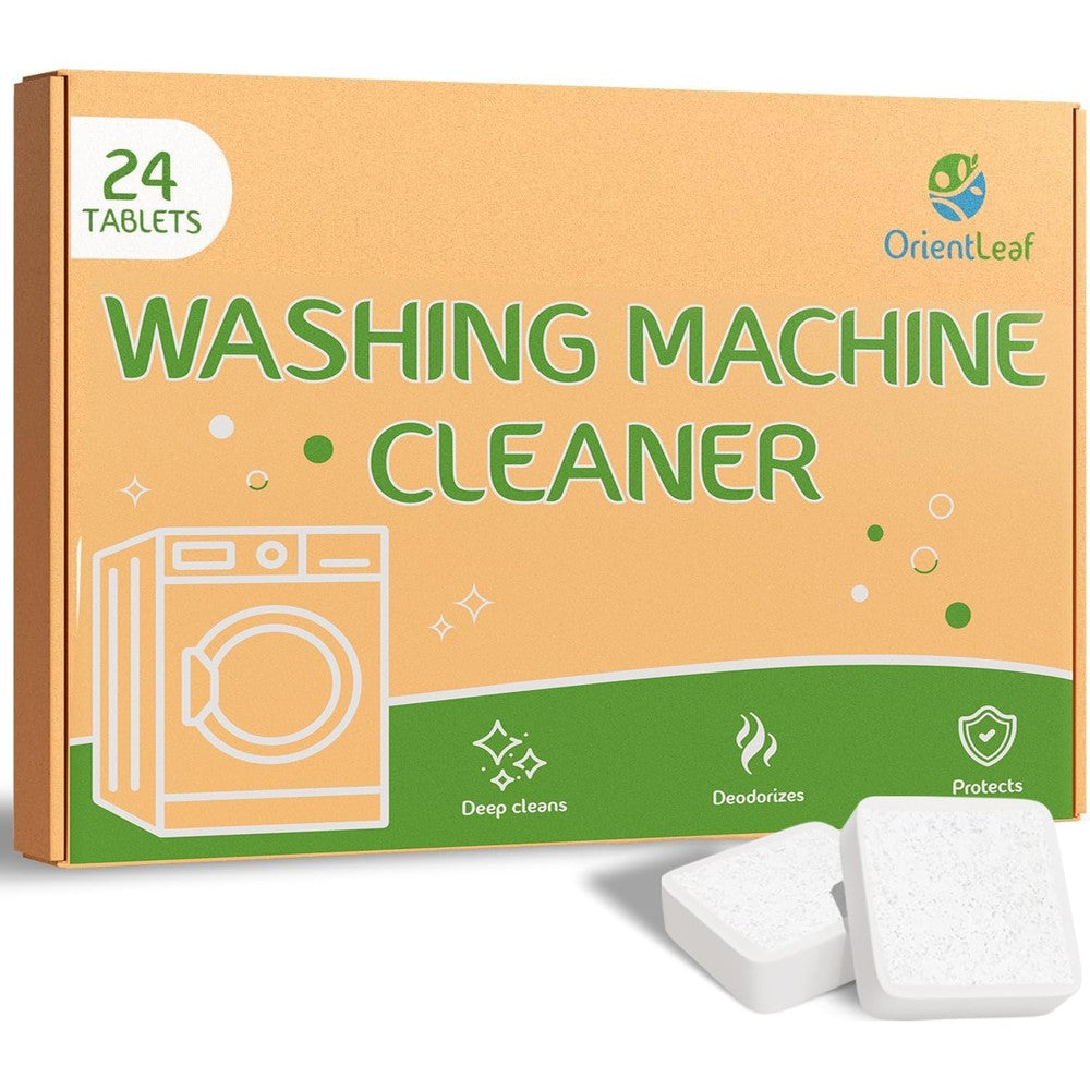 Orientleaf washing machine cleaner tablets 24 pack front packaging view showing authentic appliance care