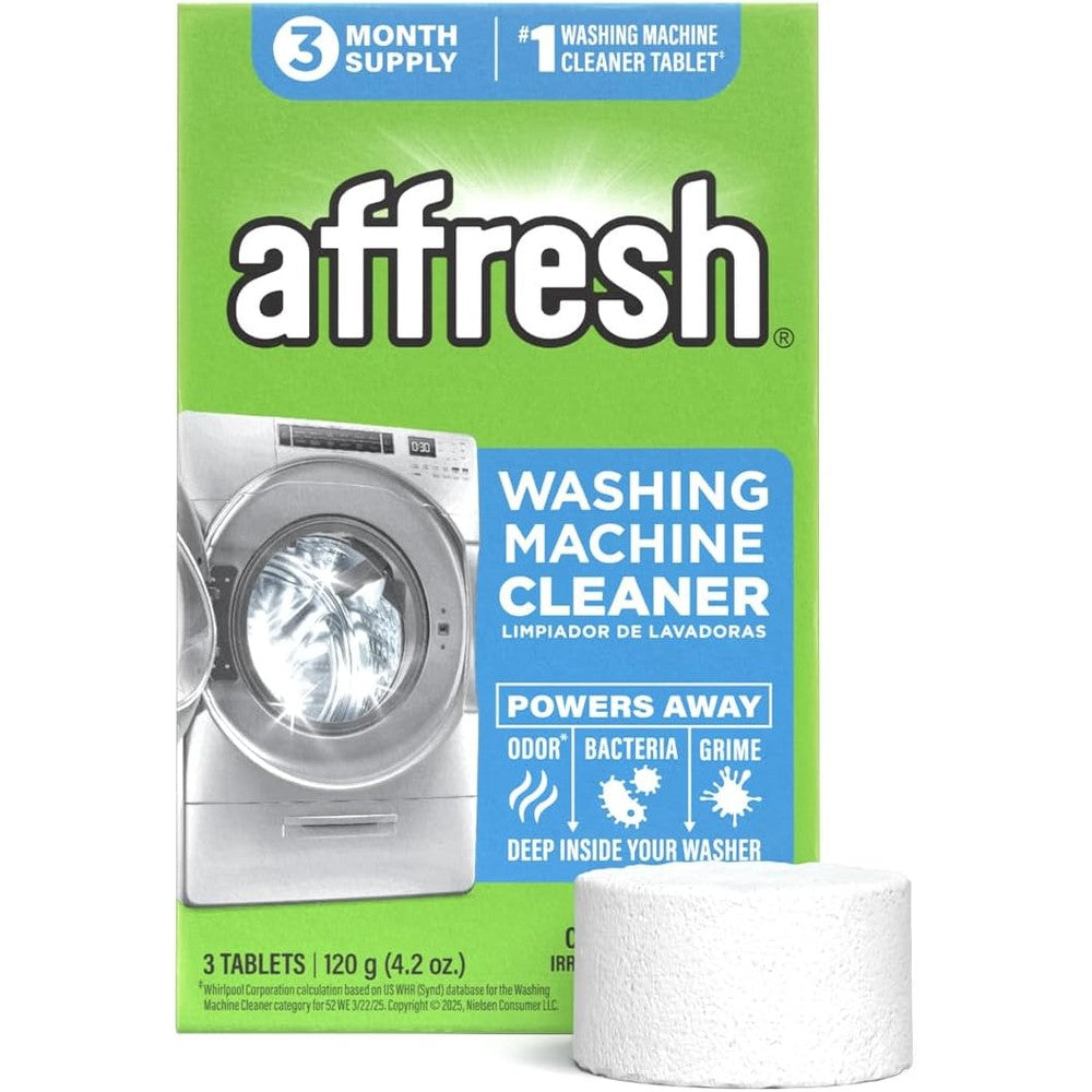 Affresh Washing Machine Cleaner 3 tablet pack front view for deep drum cleaning.