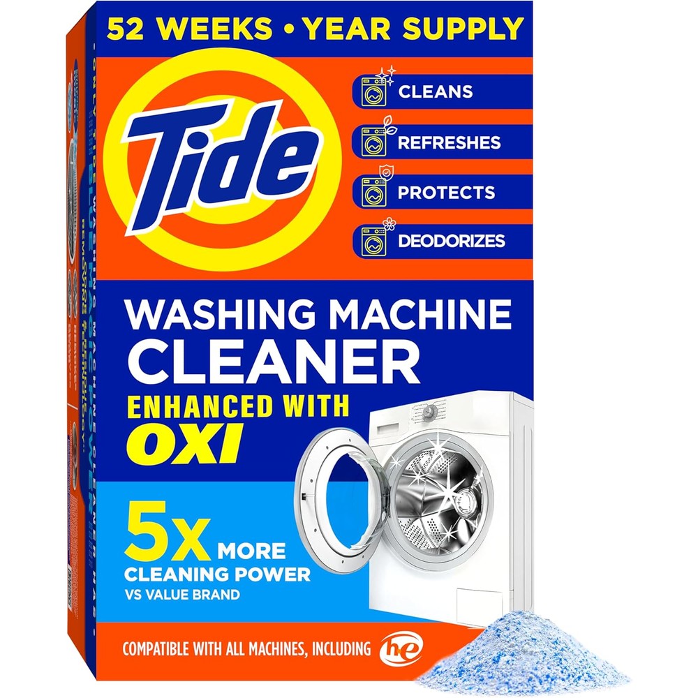 Tide Washing Machine Cleaner front view packaging for deep appliance cleaning.