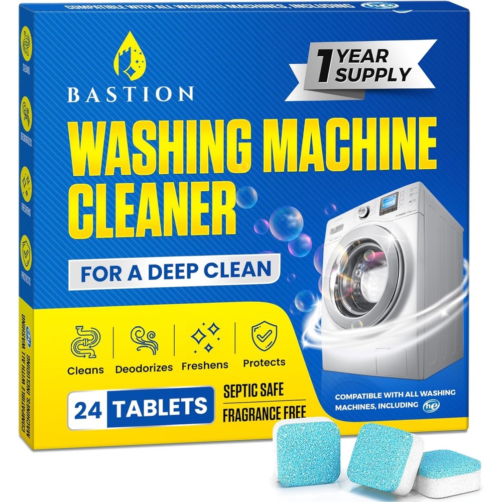 Bastion washing machine cleaner tablets 24 pack front view imported descaler.