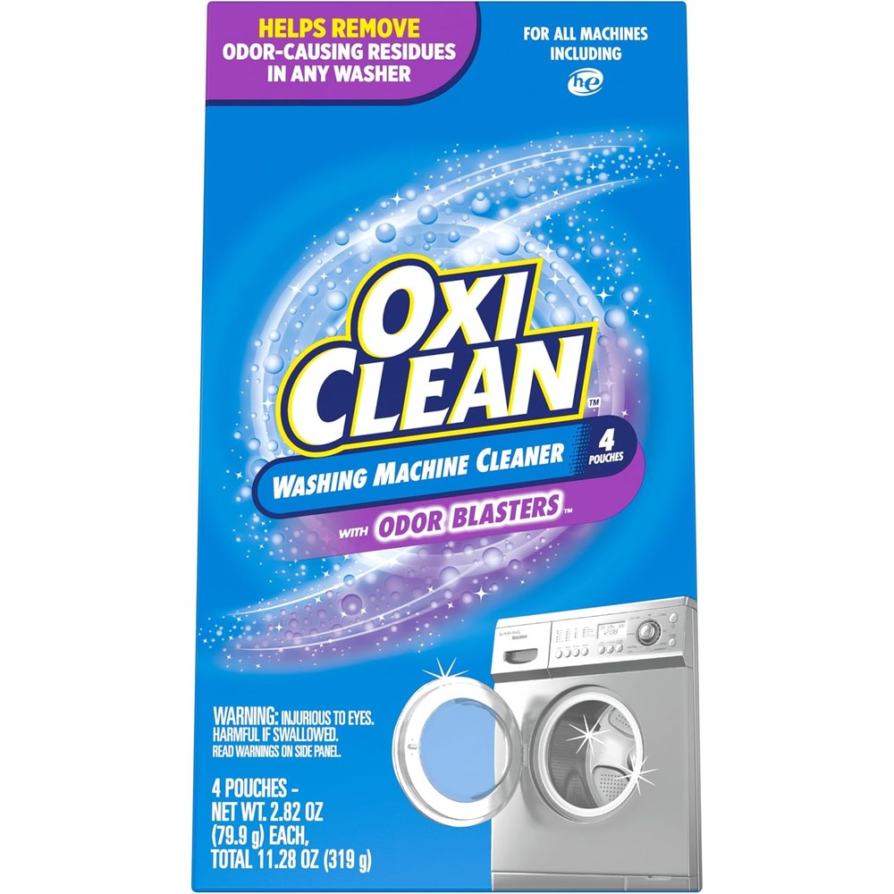 OxiClean Washing Machine Cleaner 4 Count box front view for laundry maintenance.