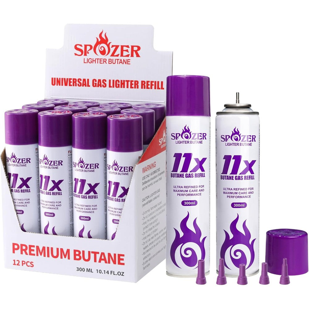 Spozer 11X Premium Butane Fuel Refill front view of 300ml canister.