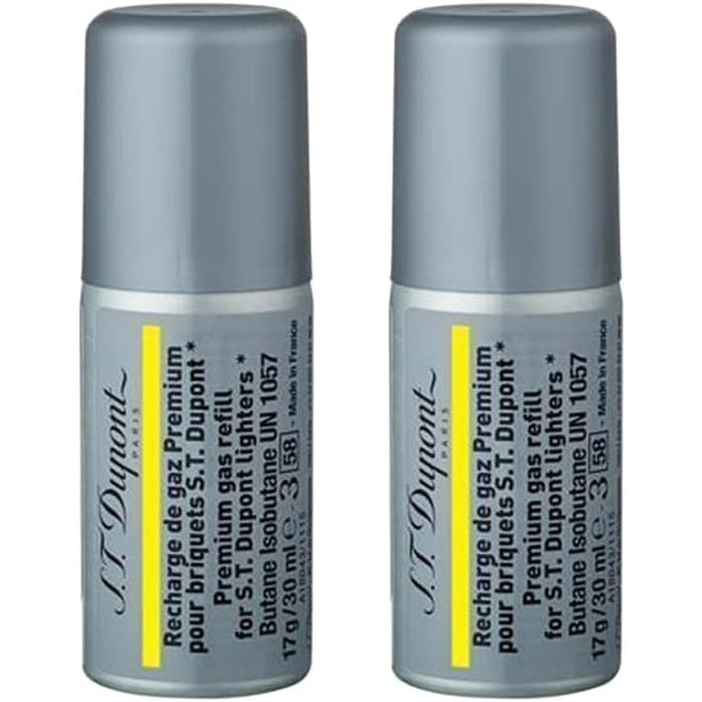 S.T. Dupont Premium Butane Yellow 30ml 2 Pack front view authentic imported lighter fuel.