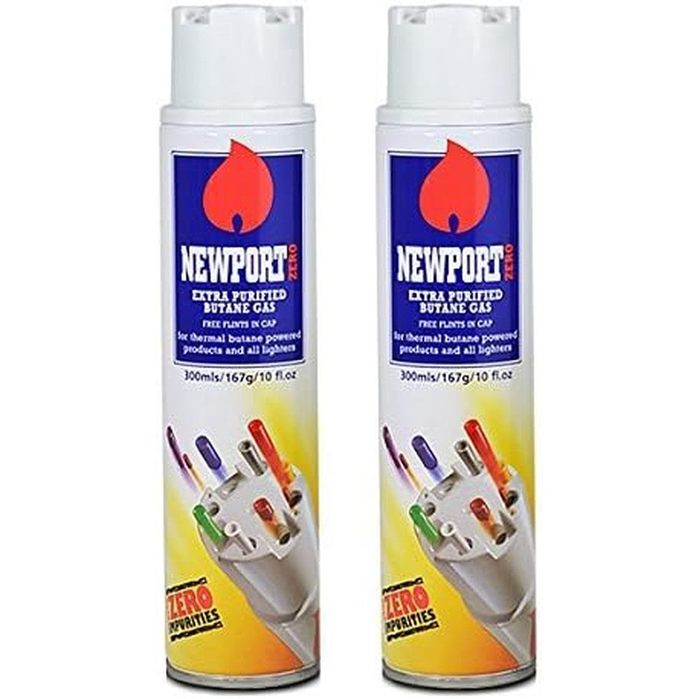 Newport Ultra Purified Butane Fuel 300ml two pack front view for lighter refills.