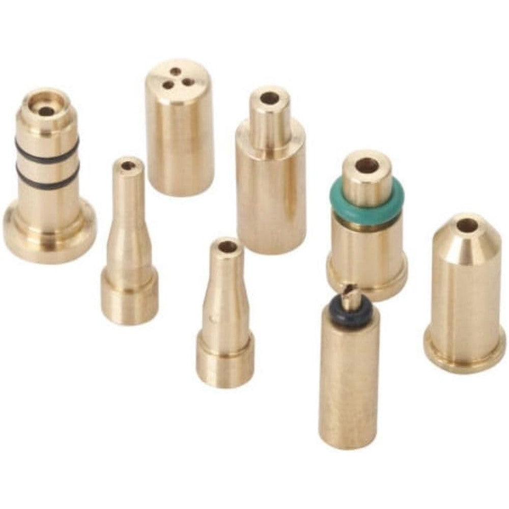 JunShXinX lighter butane gas filling adapter set front view showing eight brass nozzles