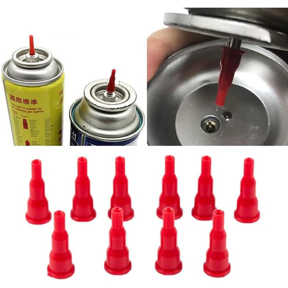 Shinekoo butane nozzle adapter 10 piece set front view for gas refilling.