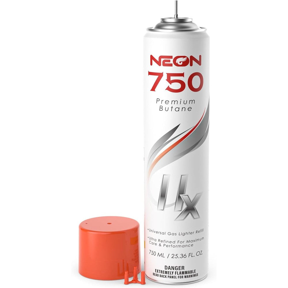 NEON Butane Fuel 750ml premium universal lighter fluid canister front view