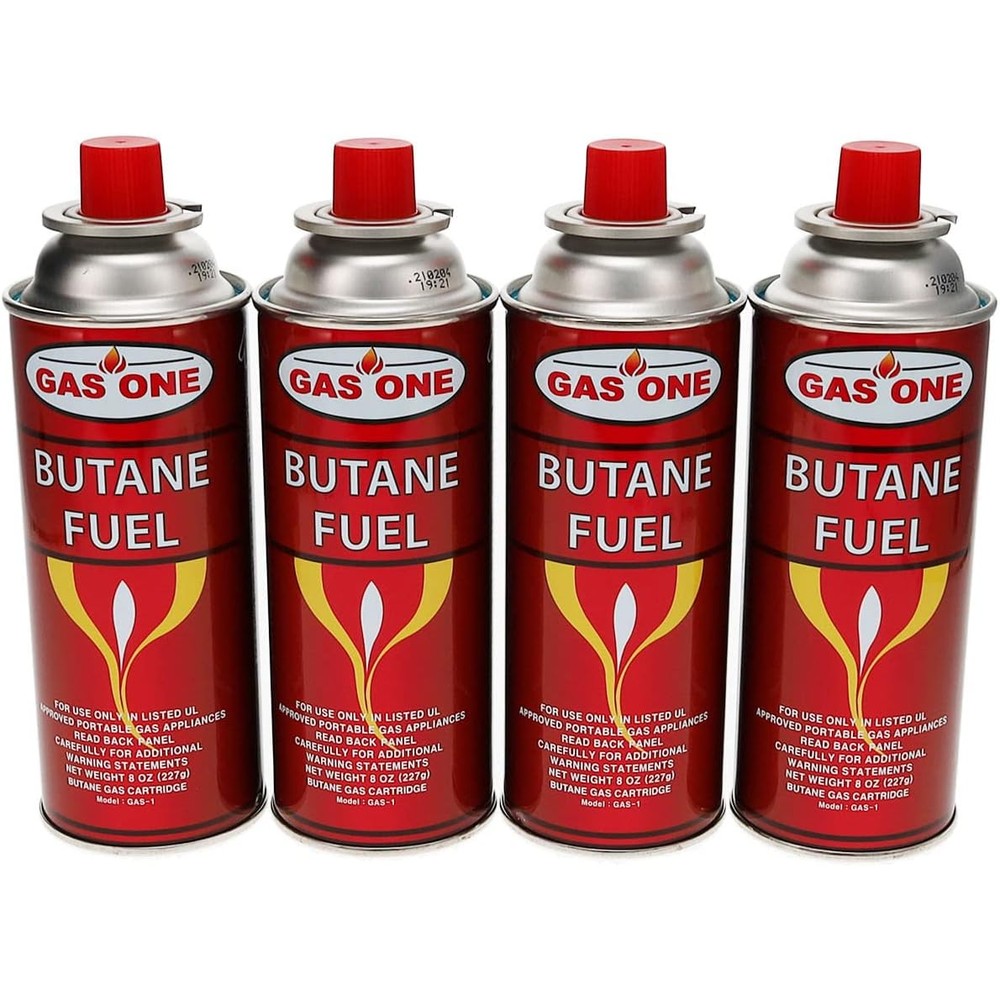 GasOne Butane Fuel Canister 4 Pack front view for camping stoves